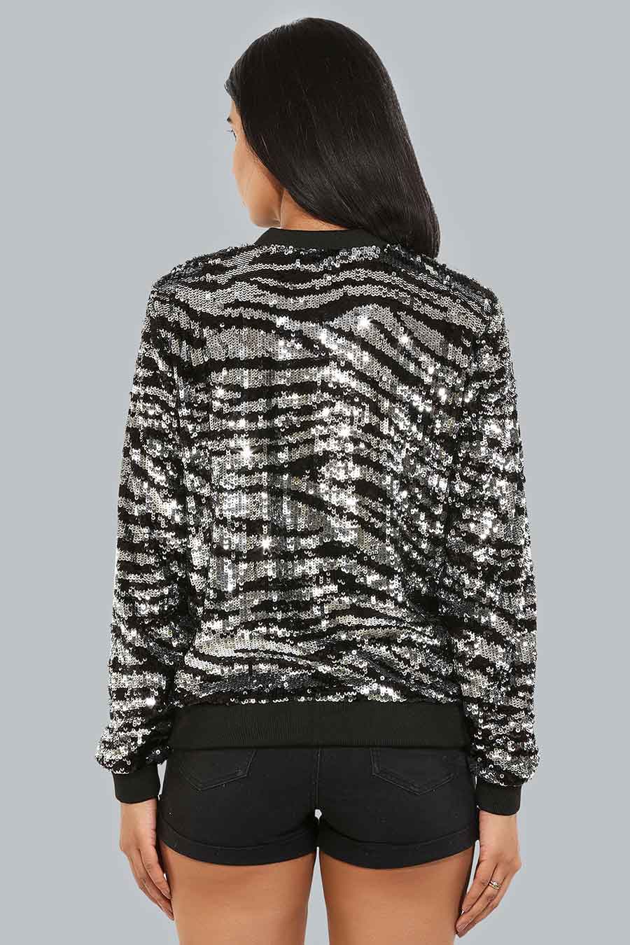 Silver Tiger Print Bomber Jacket