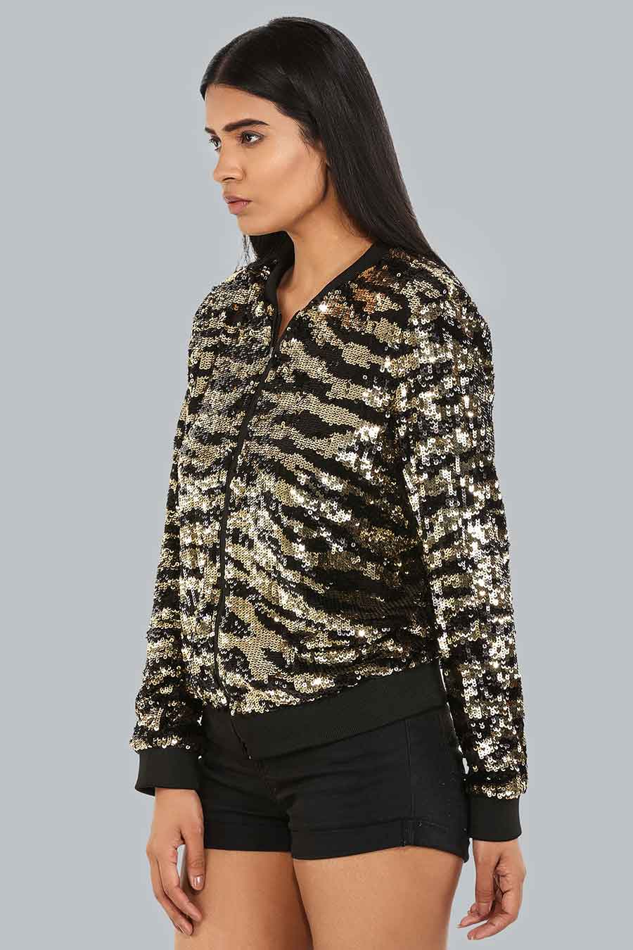 Gold Tiger Print Bomber Jacket