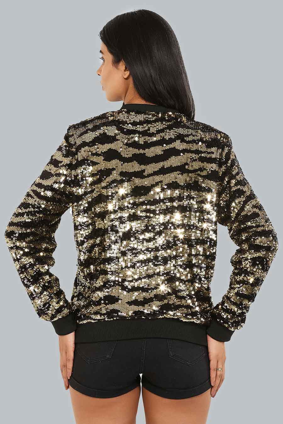 Gold Tiger Print Bomber Jacket