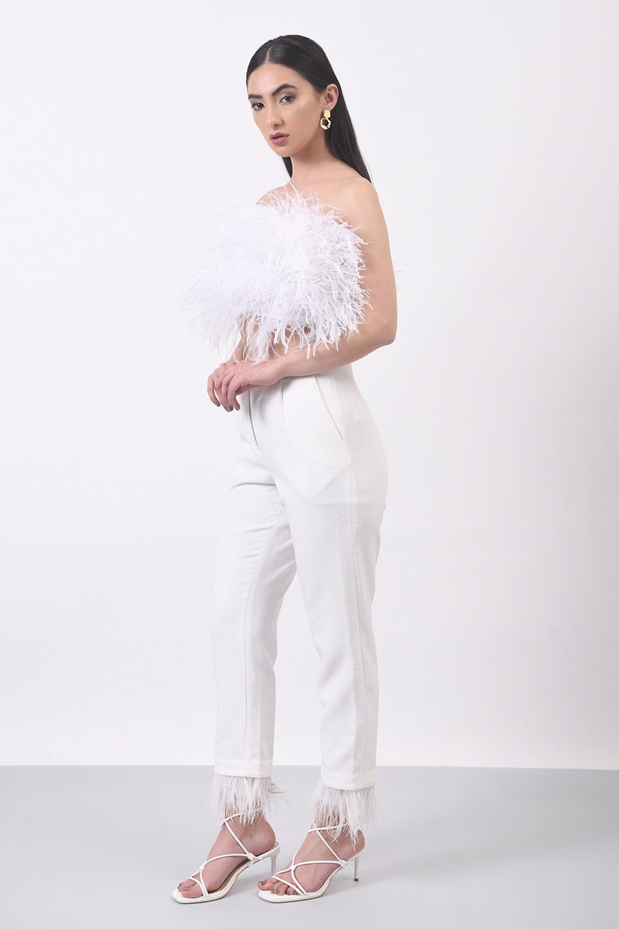 White Feather Crop Top