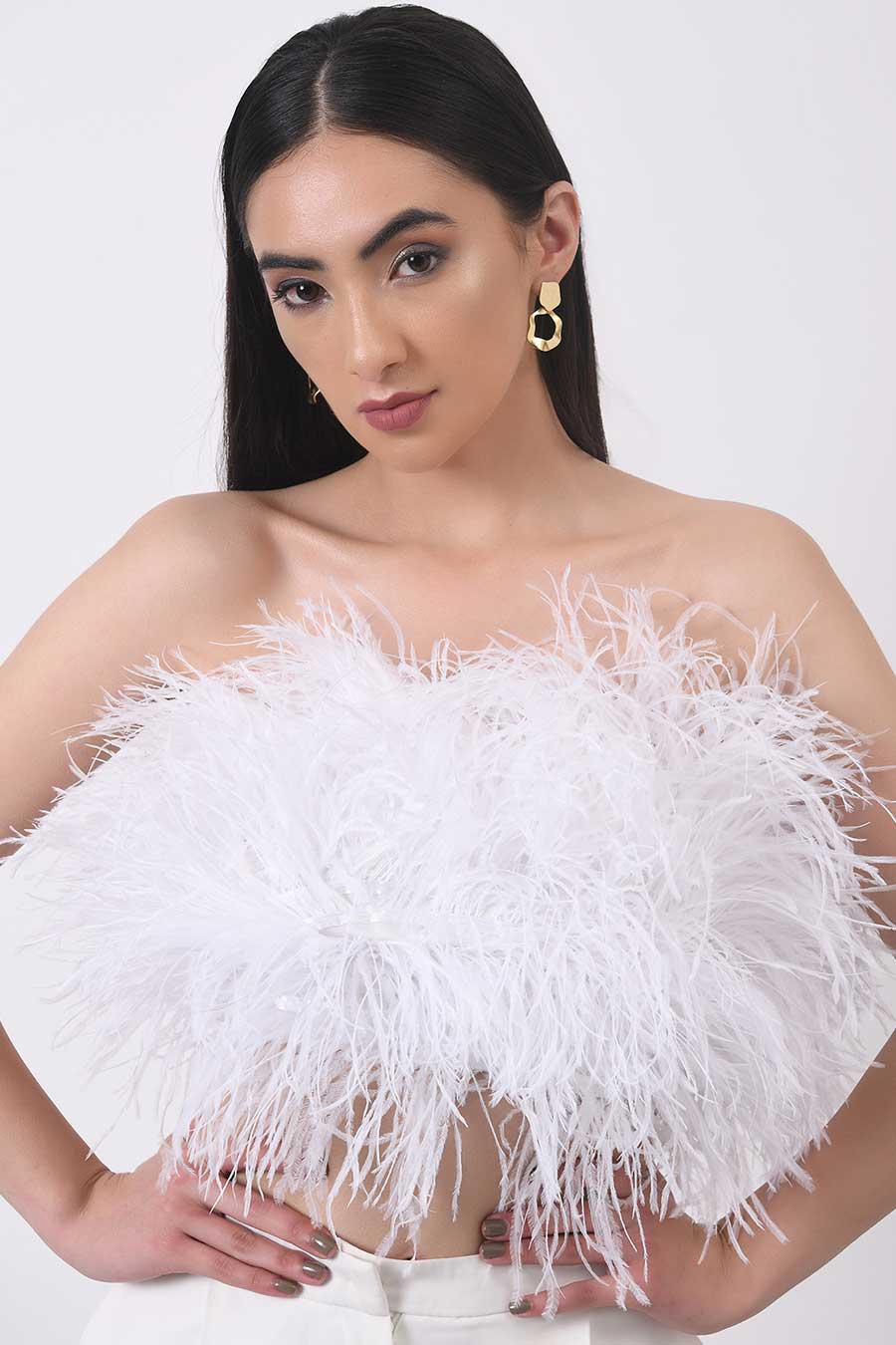White Feather Crop Top