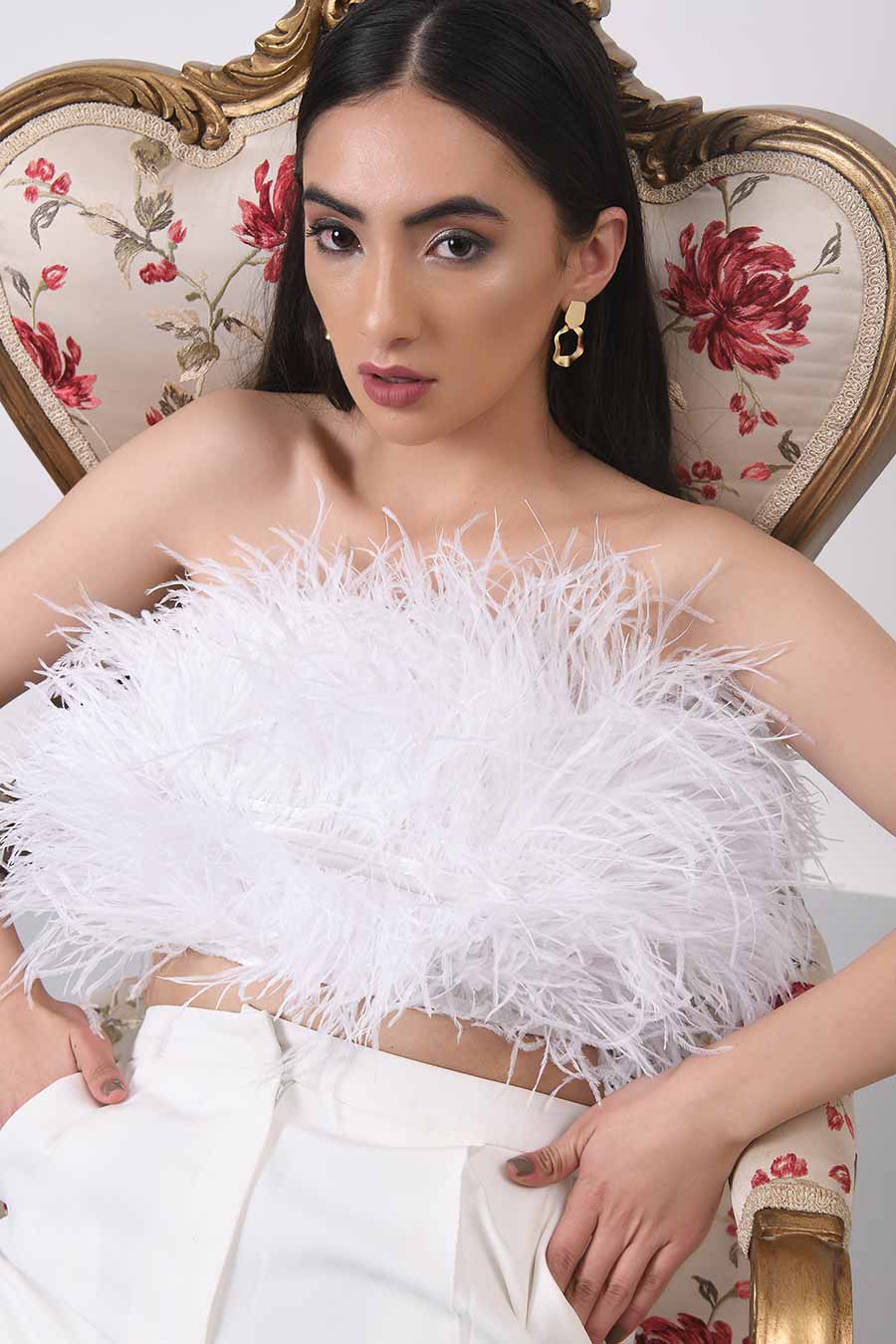 White Feather Crop Top