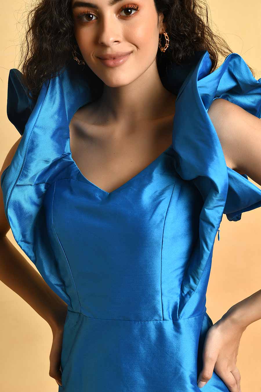Blue Ruffle Sleeve Dress