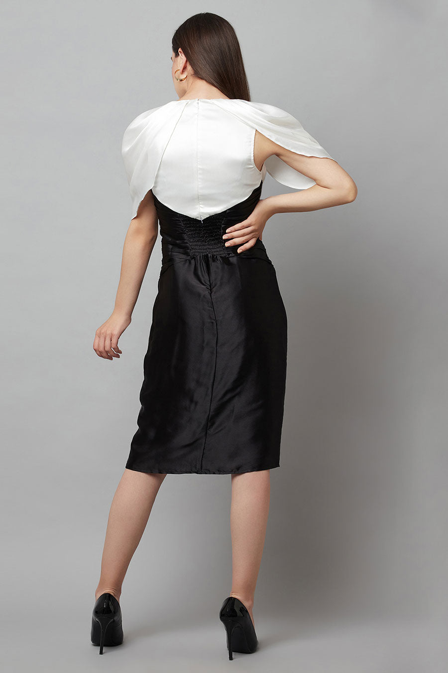 Ruched Black & White Dress