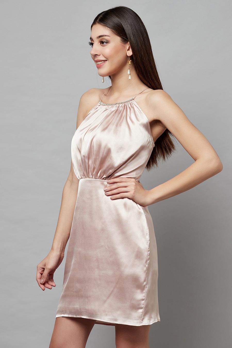 Beige Satin Dress