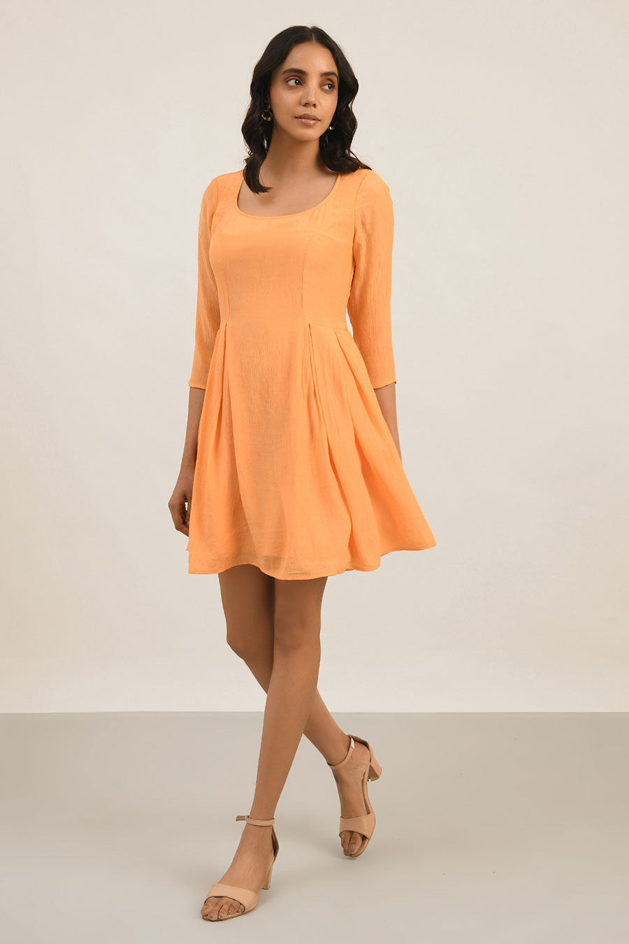 Orange Pleated Dress