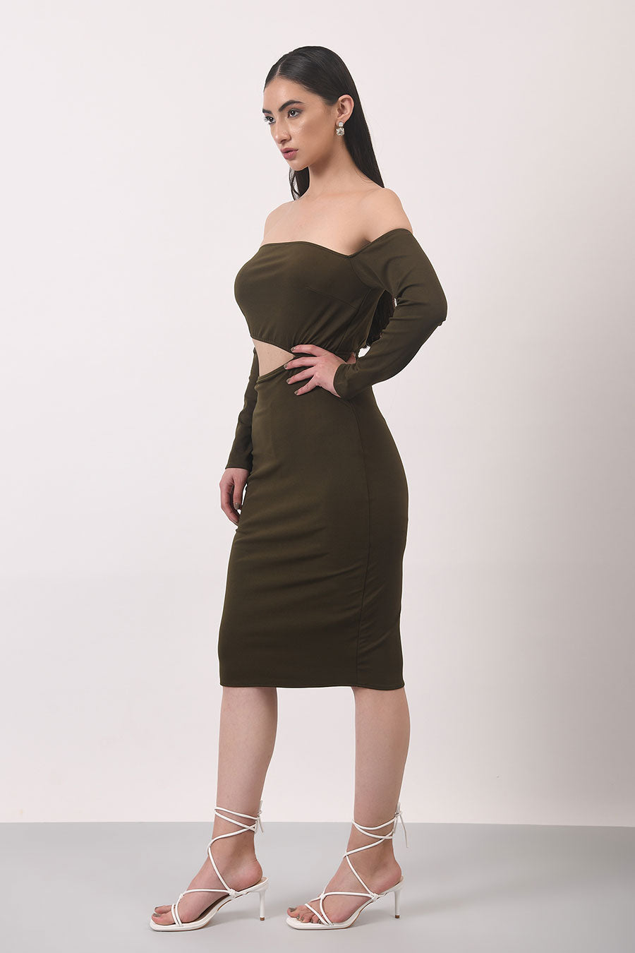 Brown Cut Out Bodycon Dress