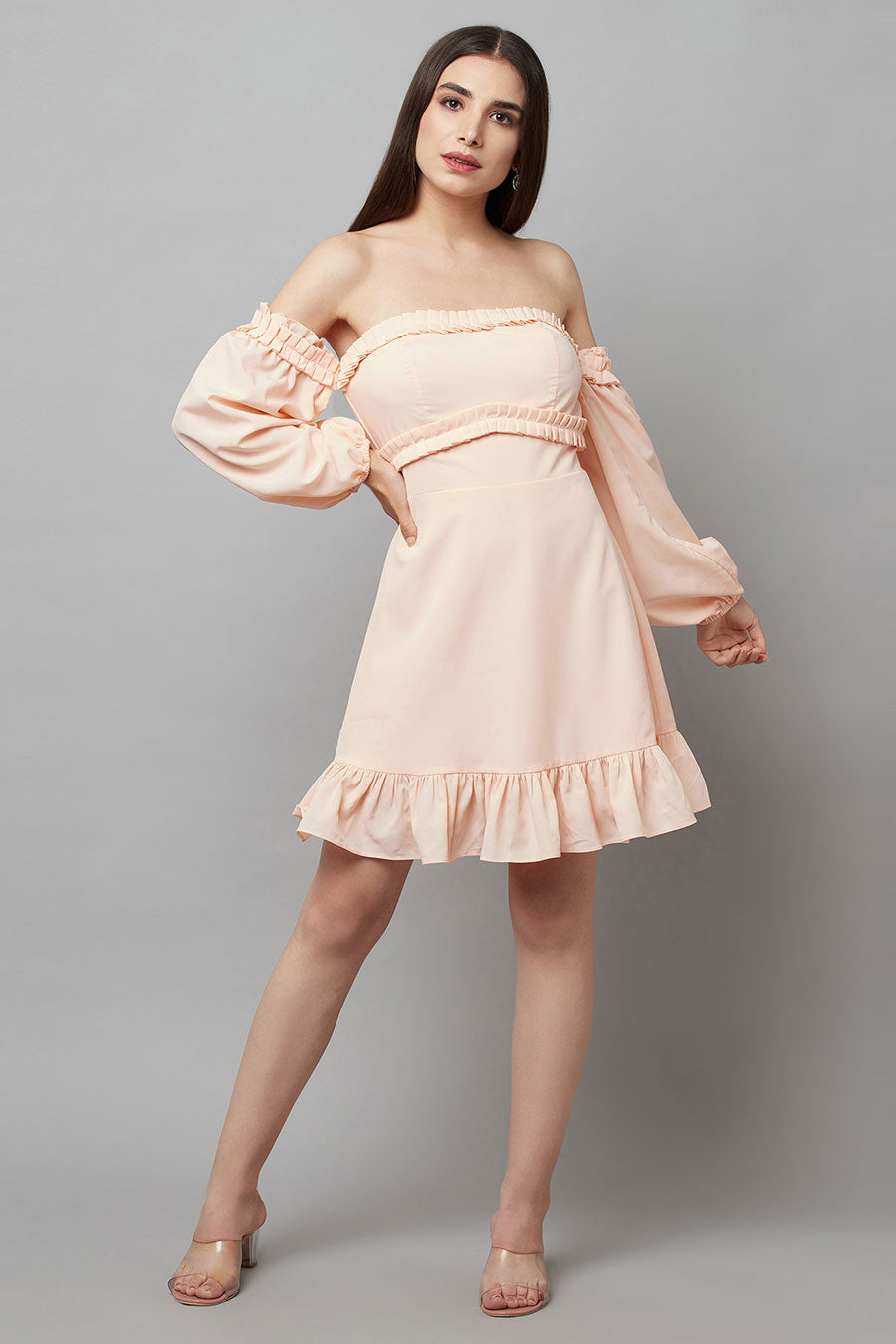 Peach Pleated Dress