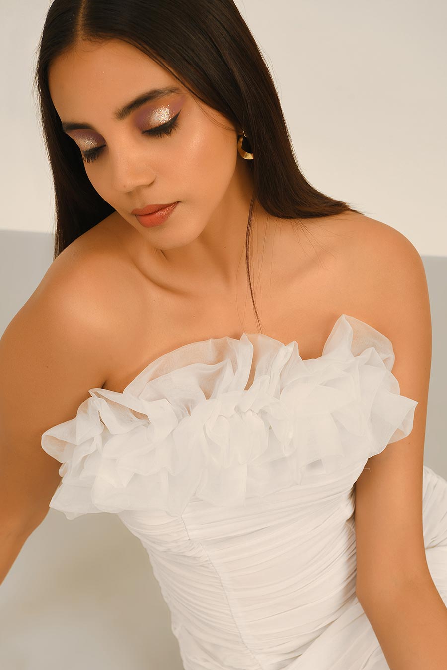 White Off-Shoulder Ruffle Dress