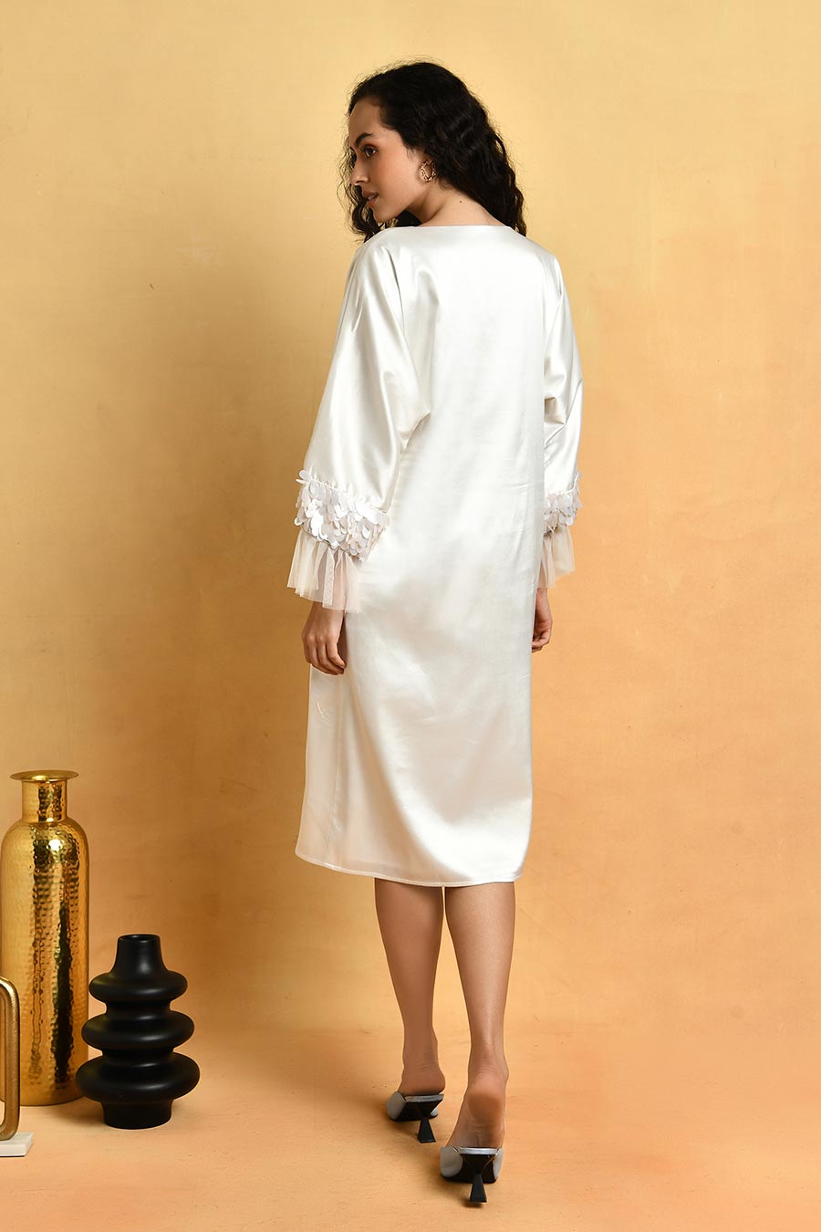 White Satin Shirt Dress