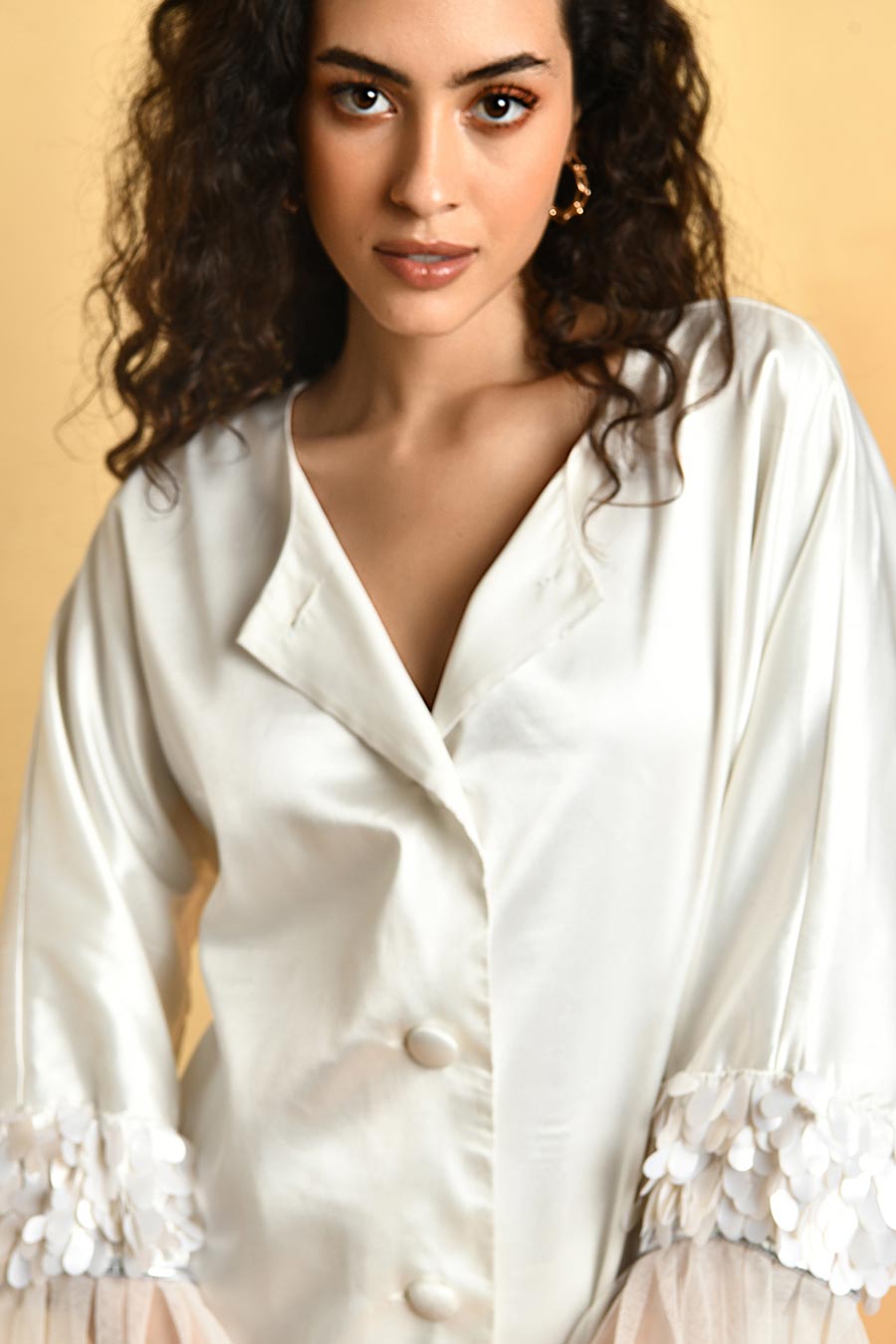 White Satin Shirt Dress