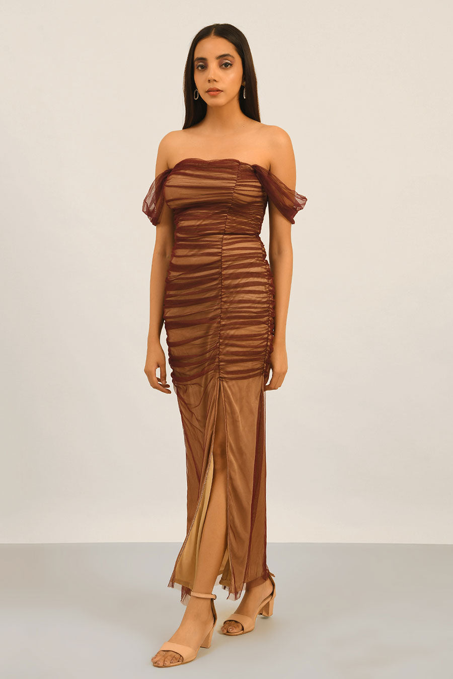 Brown Ruched Dress