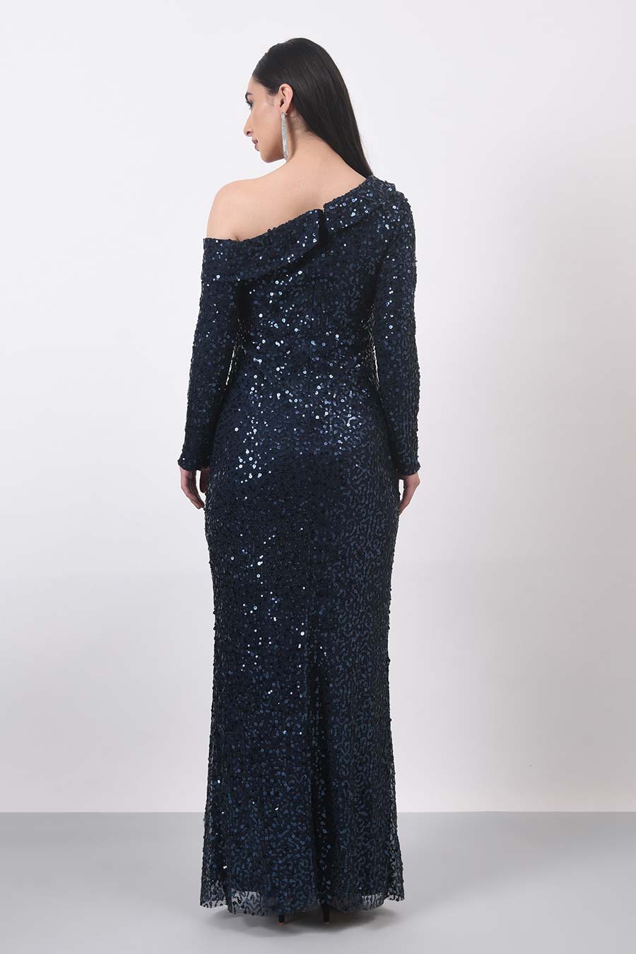 Blue Sequin Slit Gown Dress