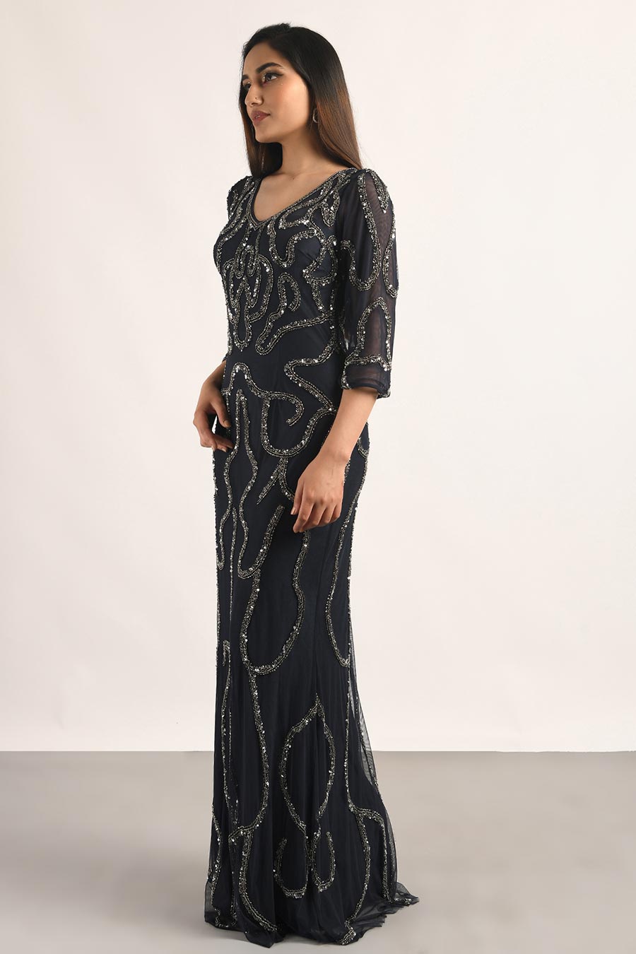 Blue Embellished Gown Dress