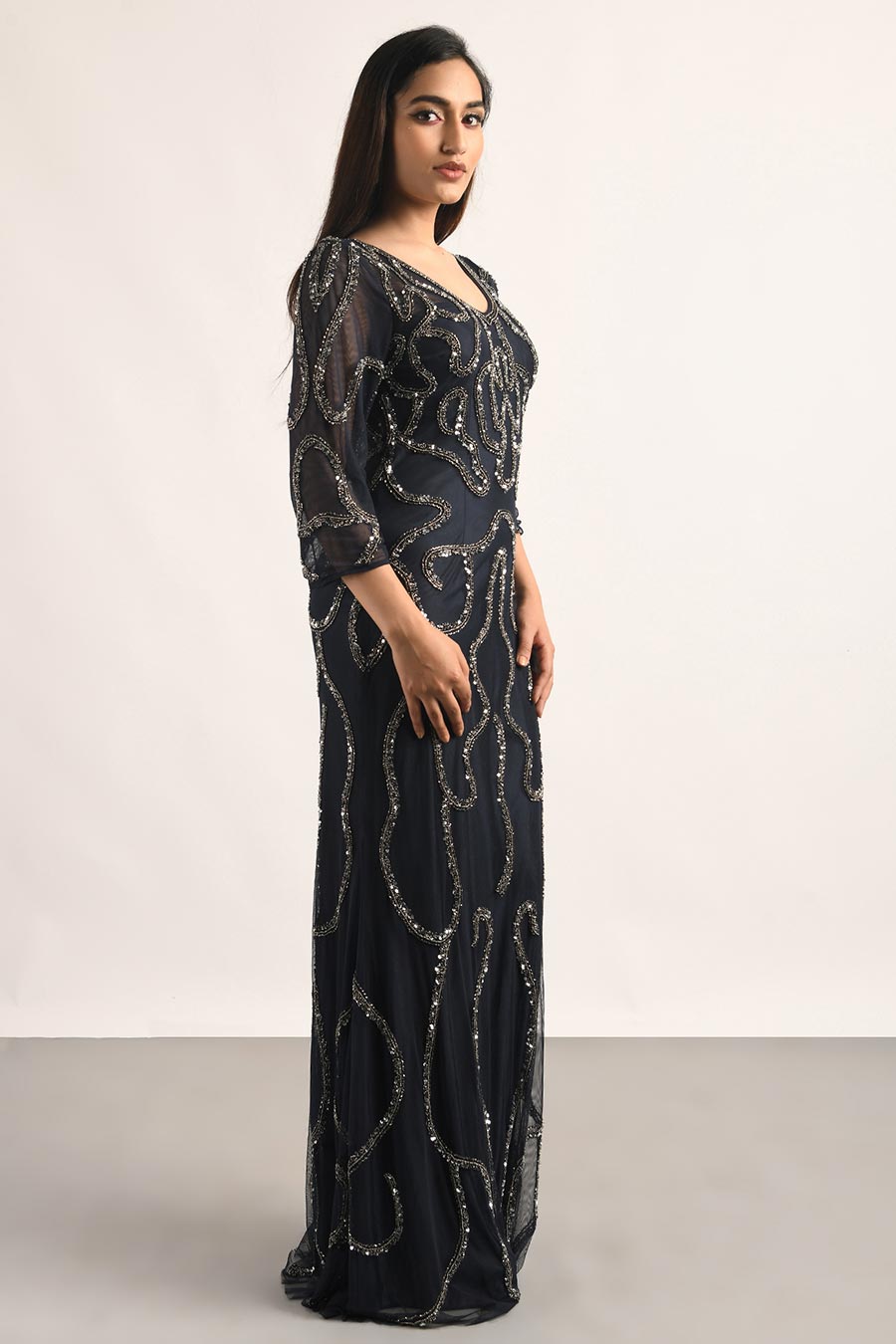 Blue Embellished Gown Dress