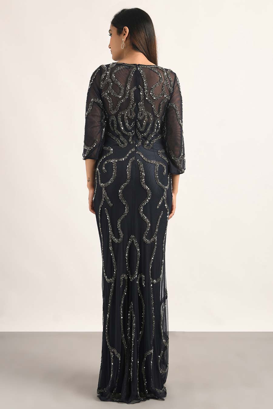 Blue Embellished Gown Dress