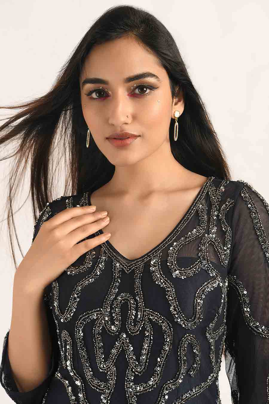 Blue Embellished Gown Dress