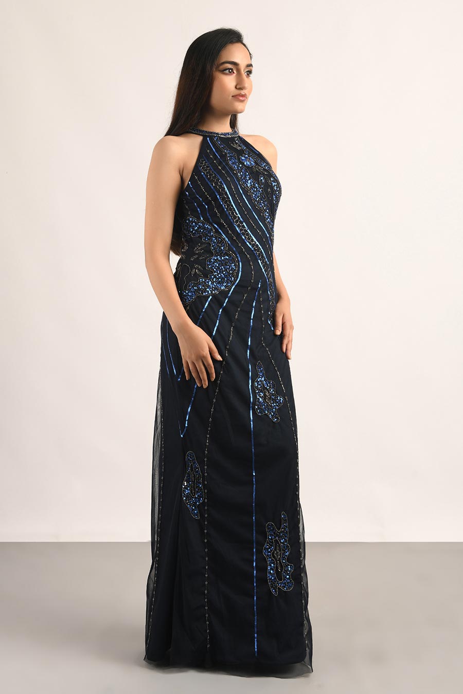 Blue Embellished Gown Dress