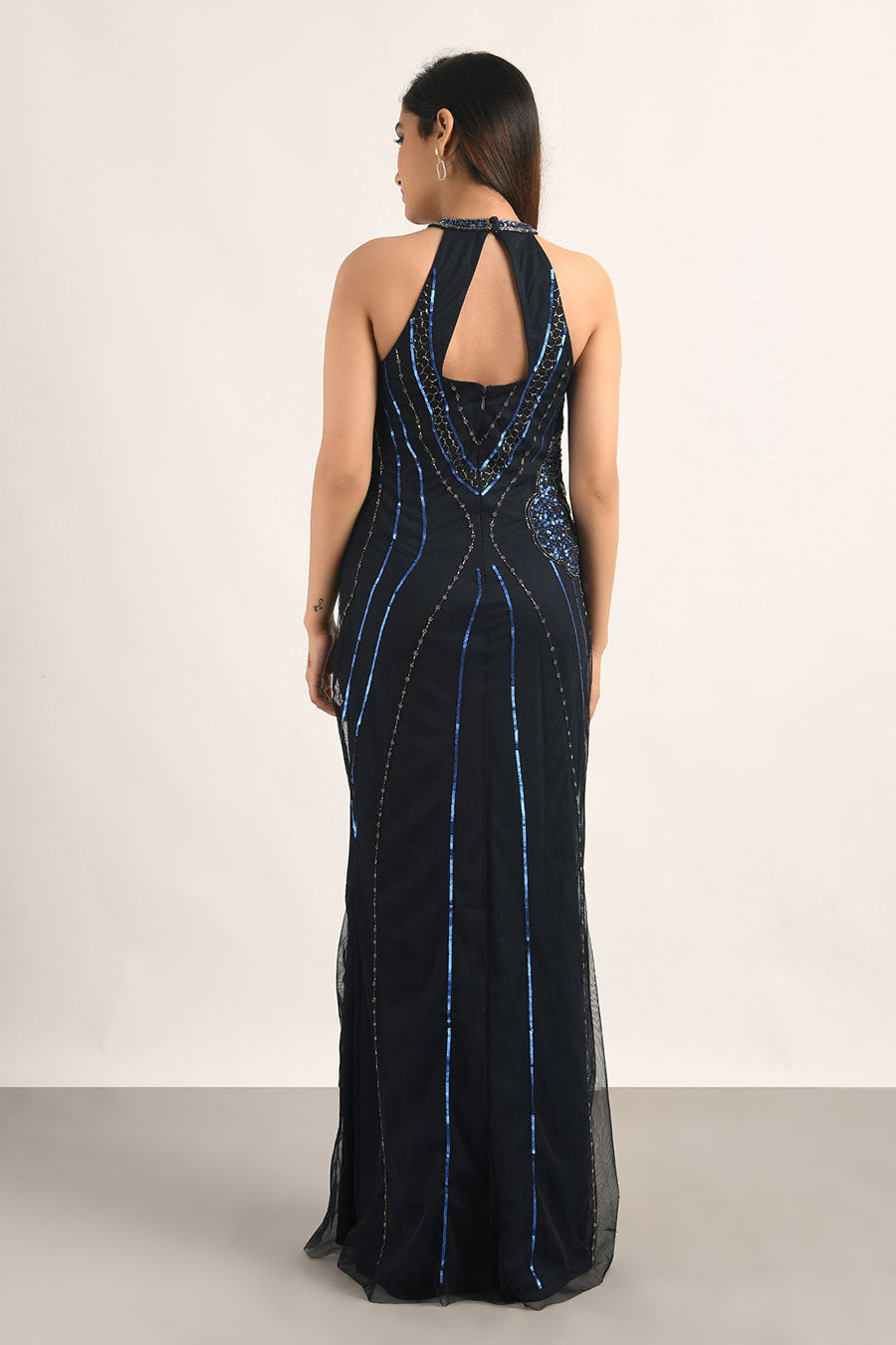 Blue Embellished Gown Dress