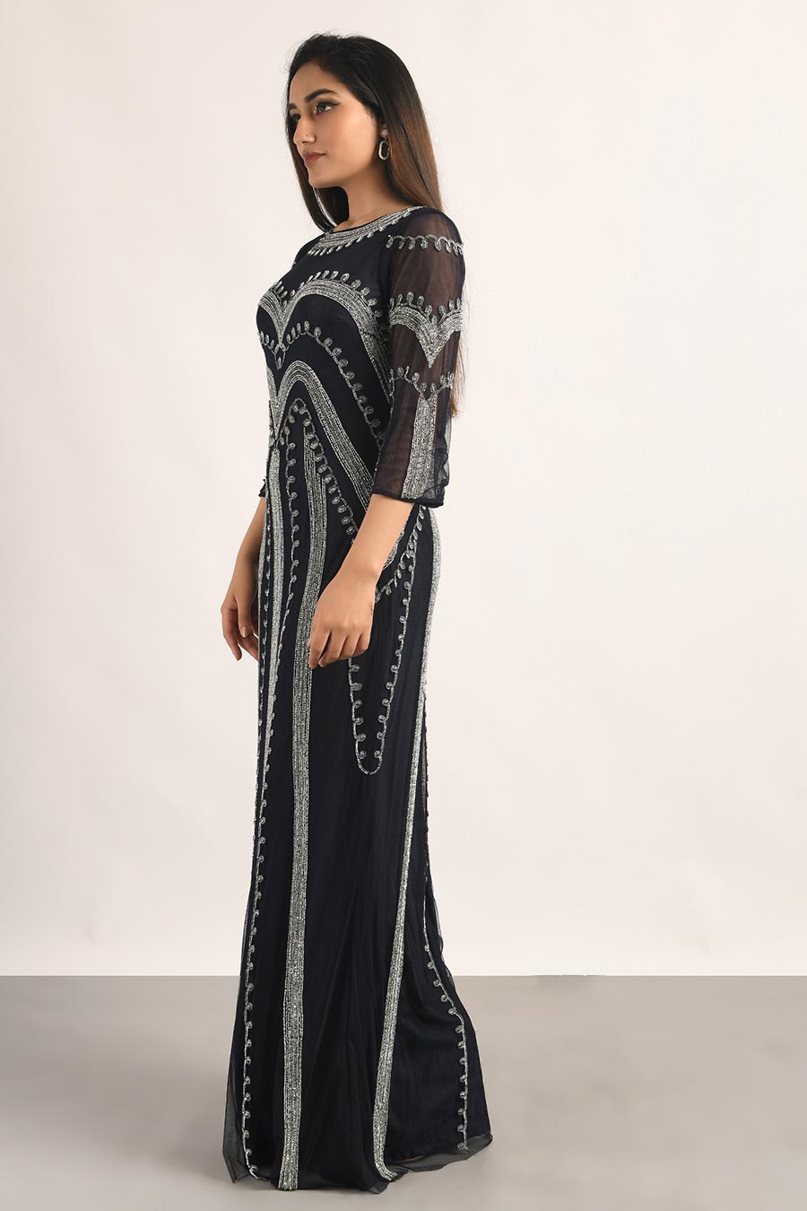 Blue Embellished Gown Dress