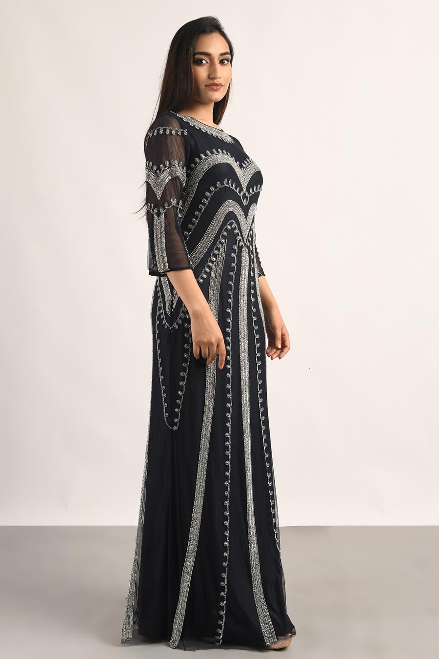 Blue Embellished Gown Dress