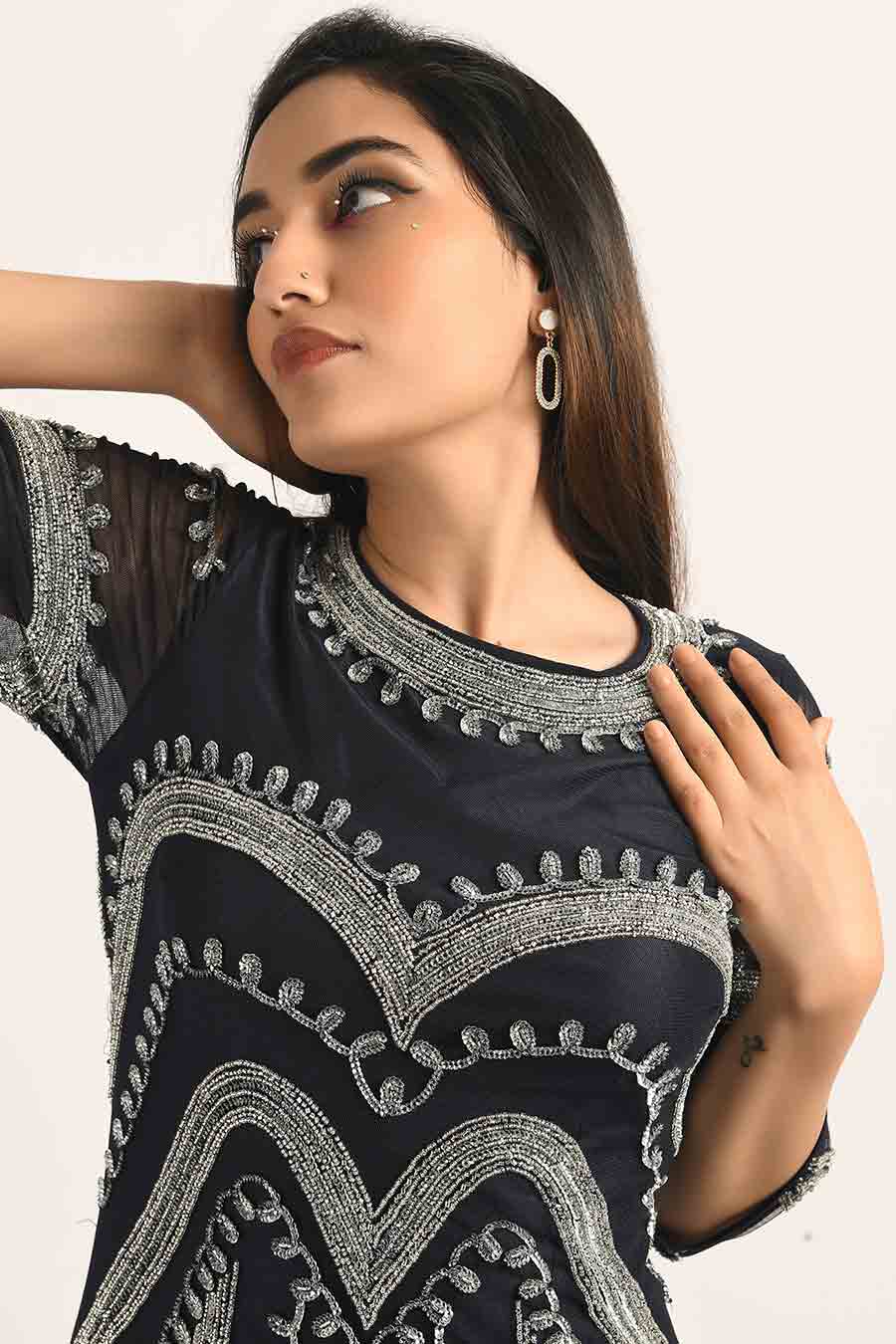 Blue Embellished Gown Dress