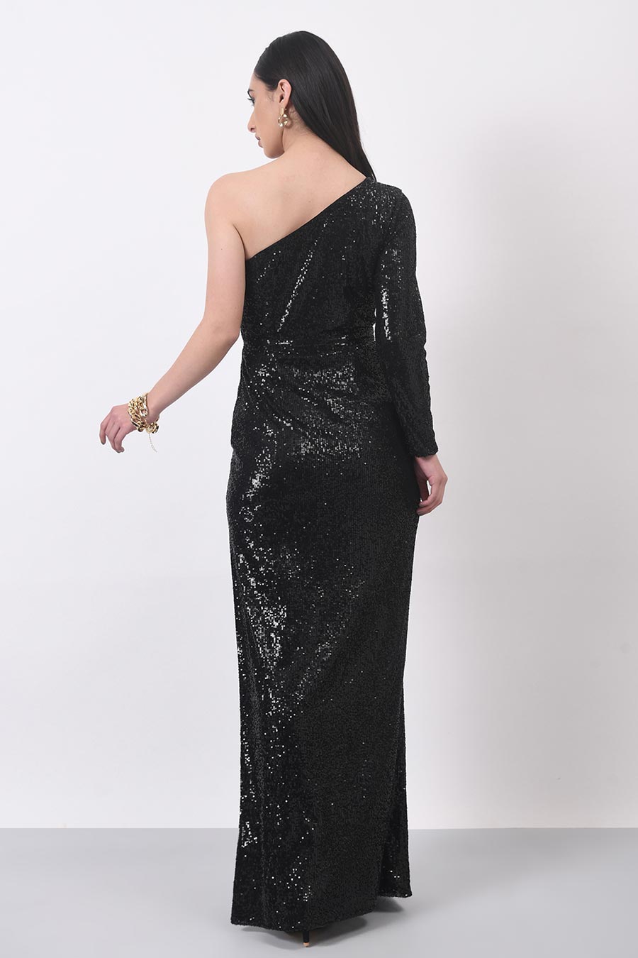 Black Sequin Slit Dress