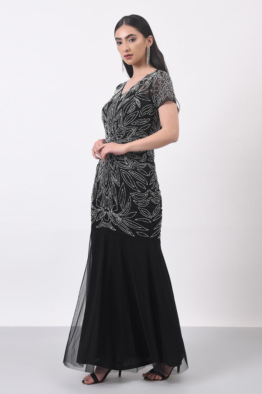 Black Embroidered Gown Dress