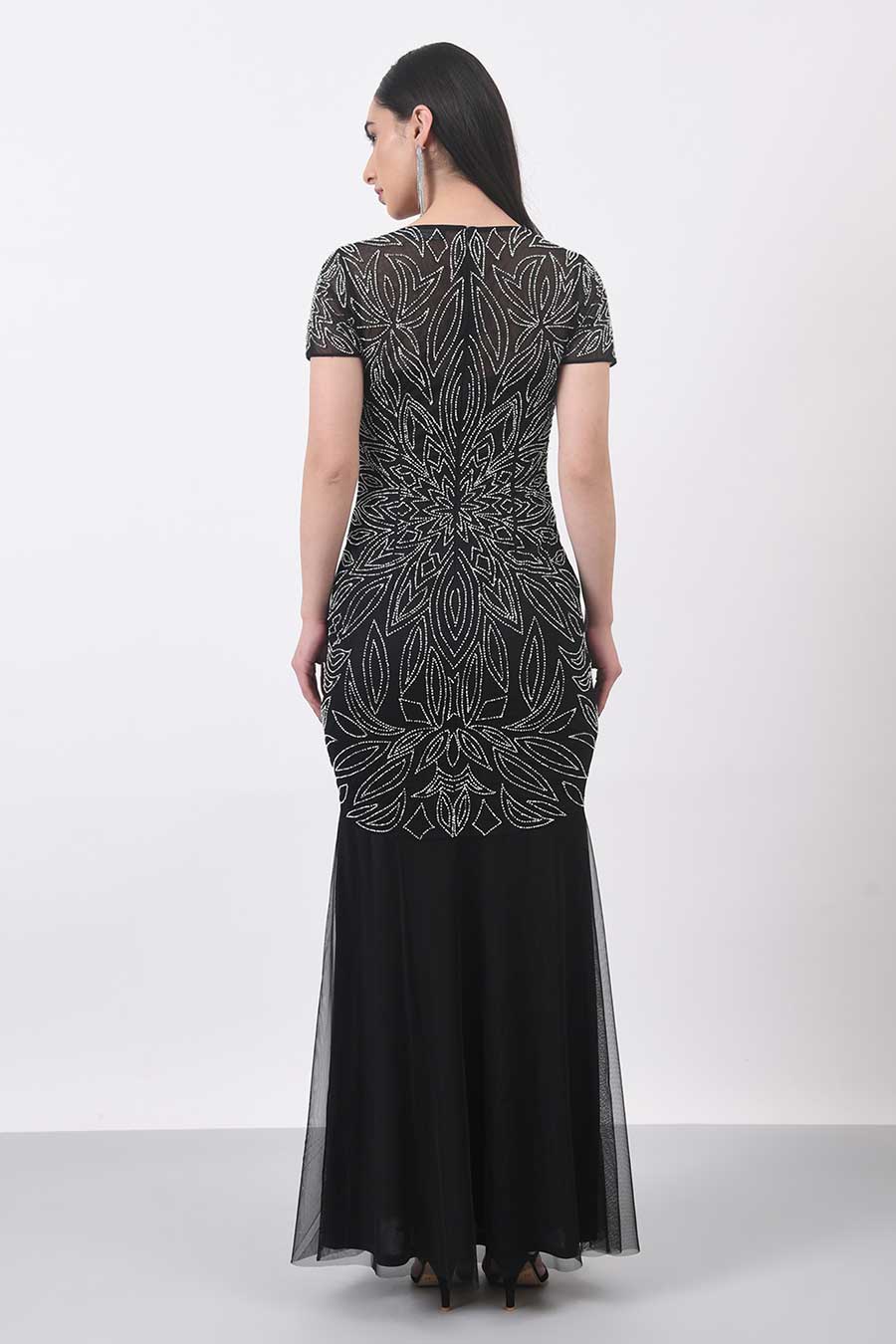 Black Embroidered Gown Dress