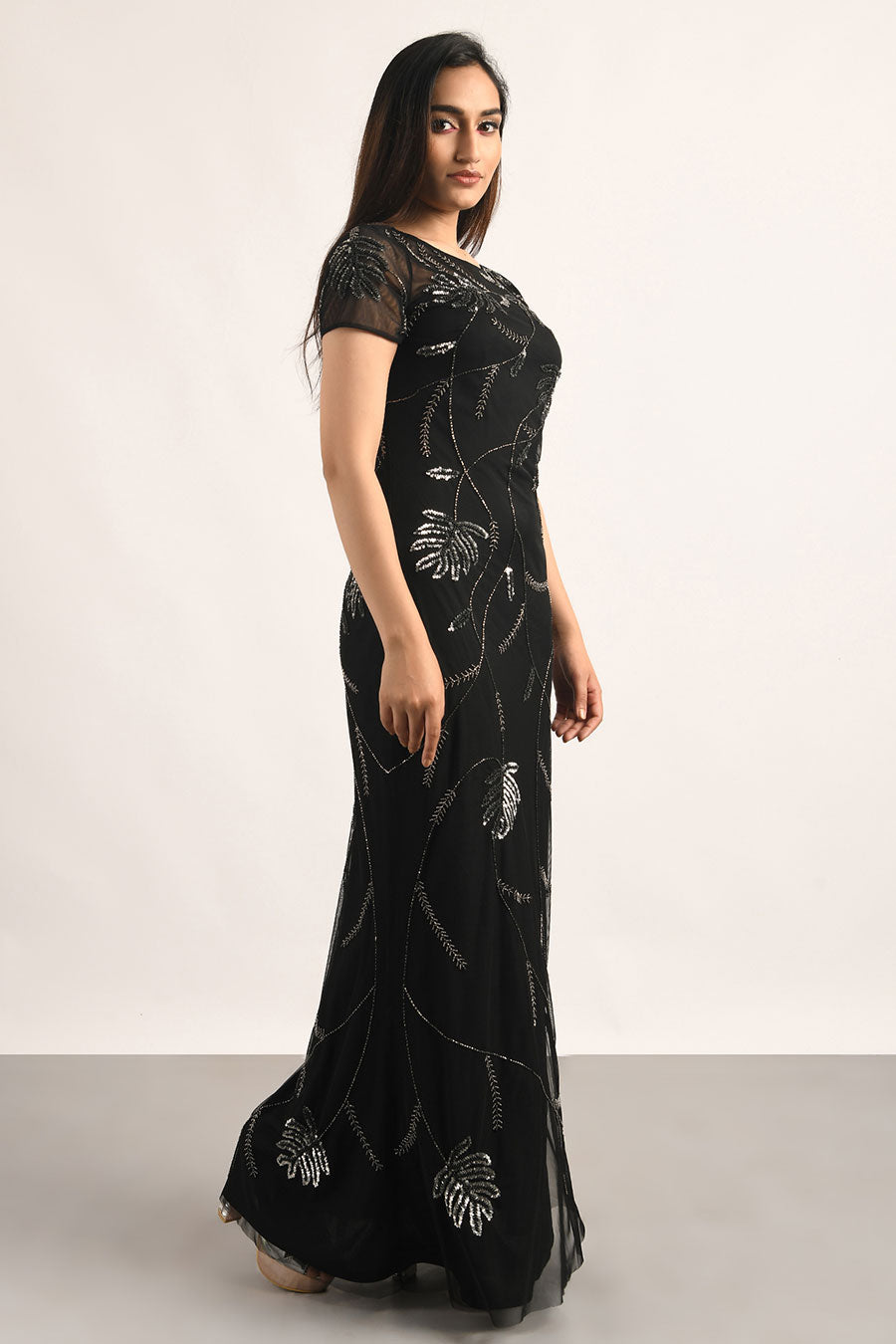 Black Embellished Gown Dress
