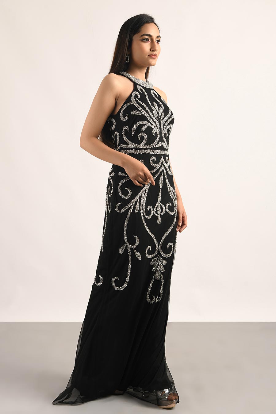Black Embellished Gown Dress