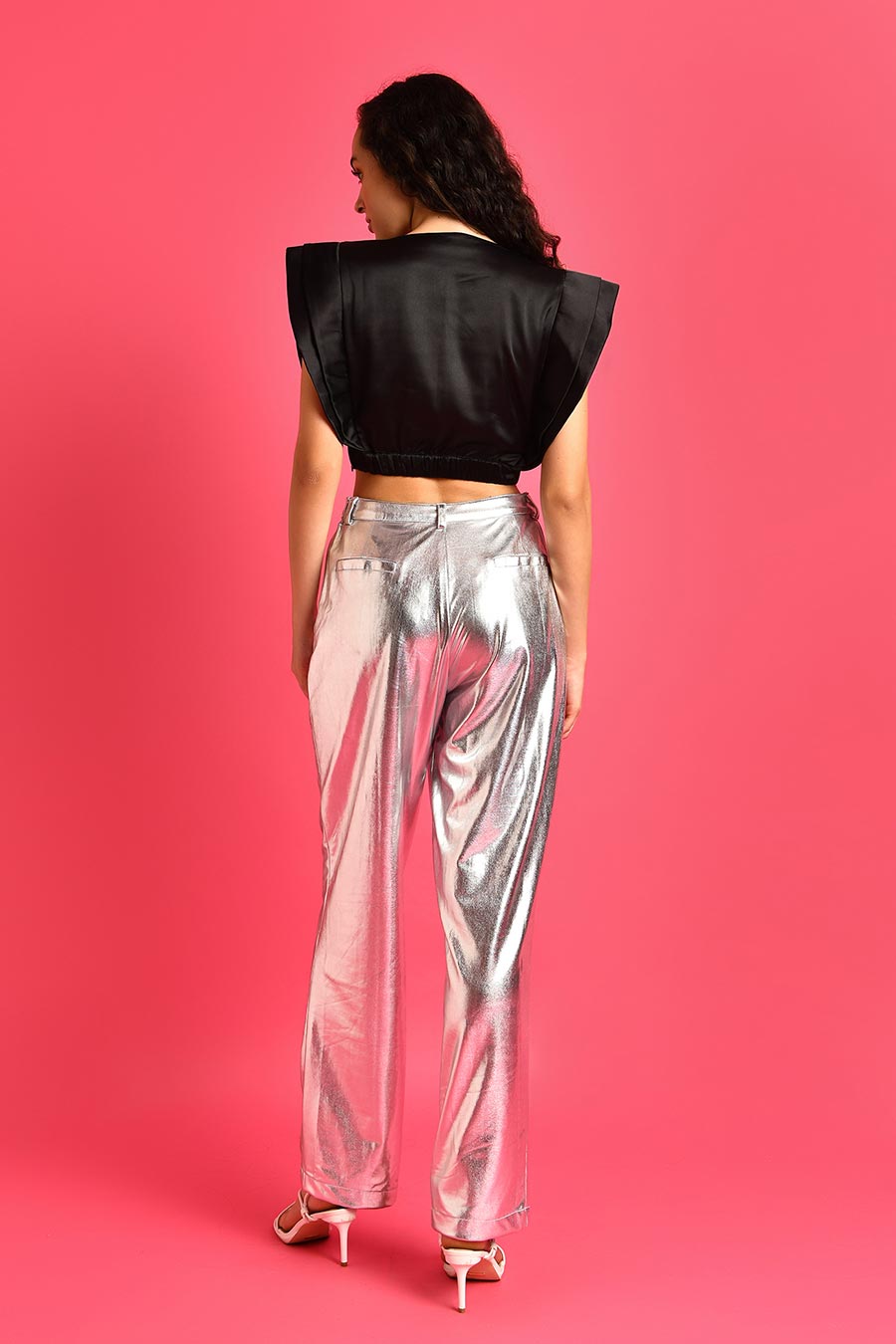 Silver Metallic Leather Pants