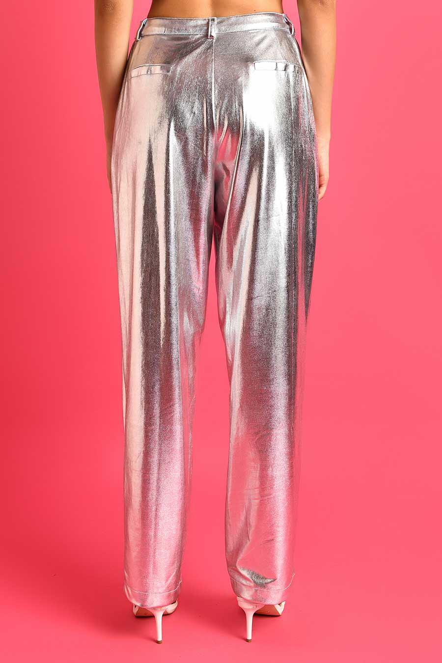 Silver Metallic Leather Pants