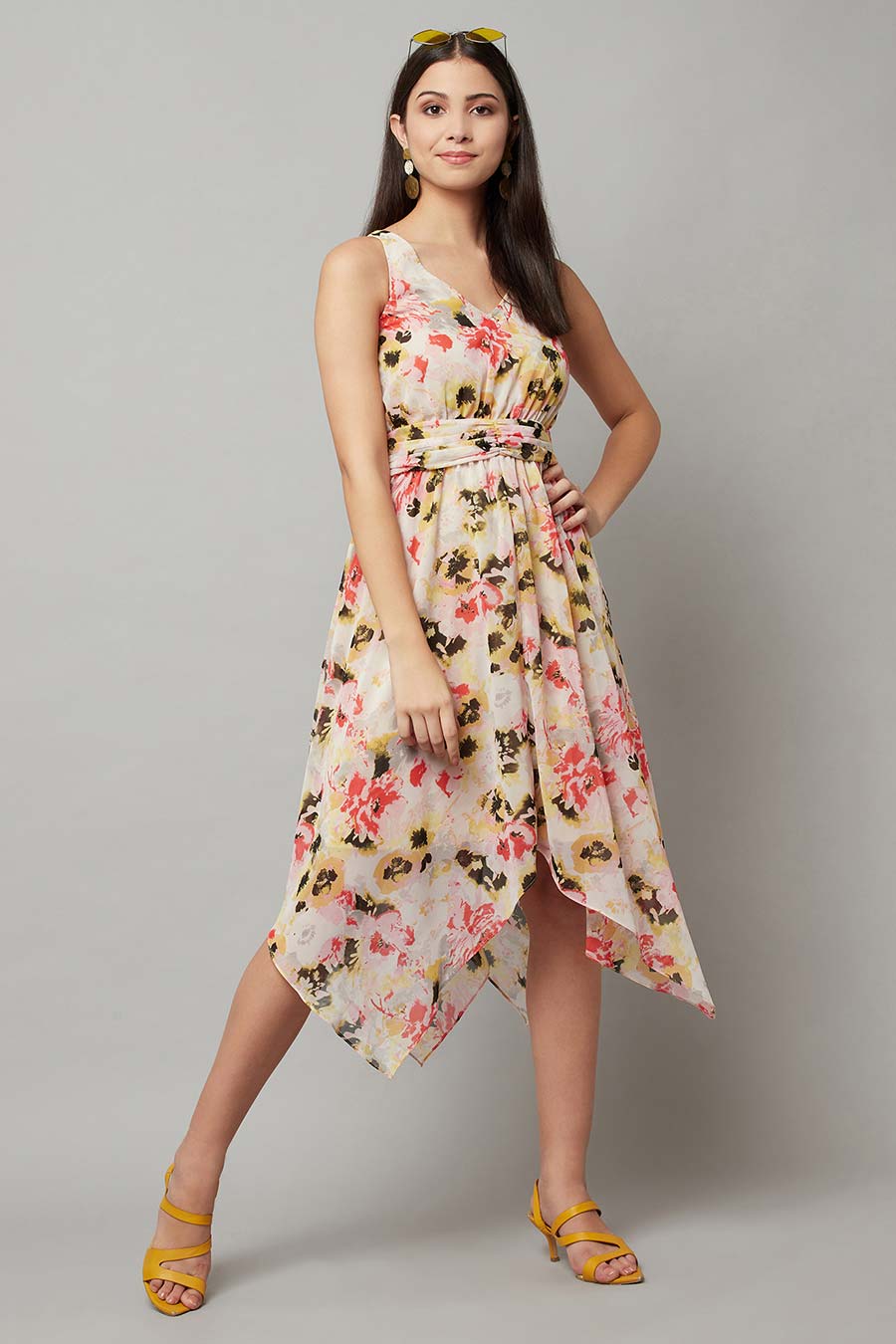 Beige Floral Print Dress