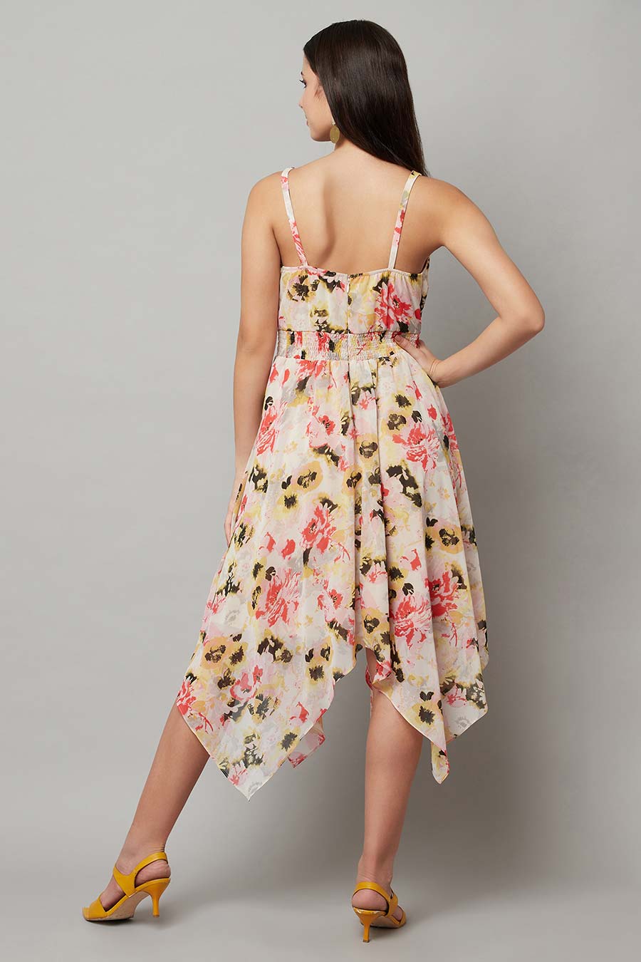 Beige Floral Print Dress
