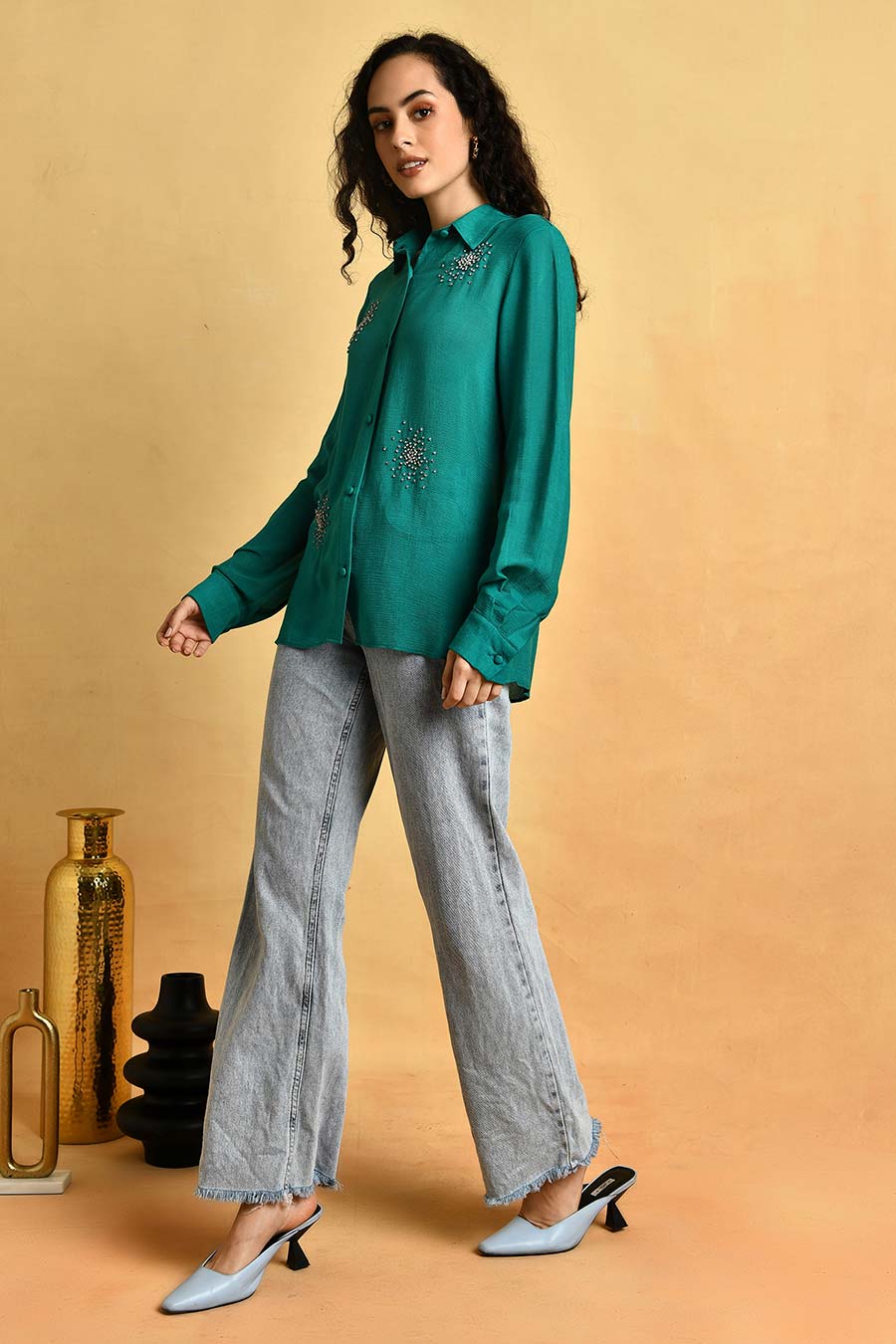 Green Embellished Shirt