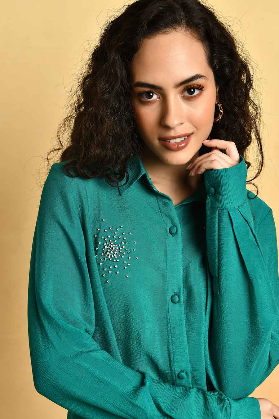 Green Embellished Shirt