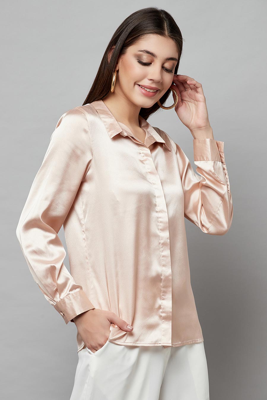 Beige Satin Shirt