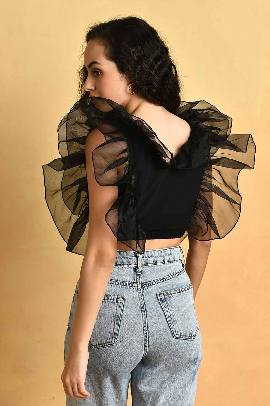 Black Ruffle Sleeve Top