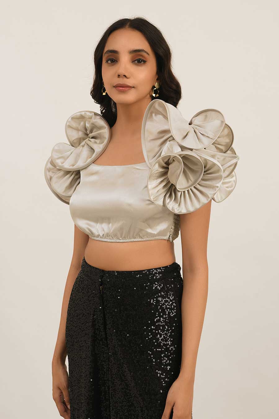 Grey Ruffle Sleeve Top