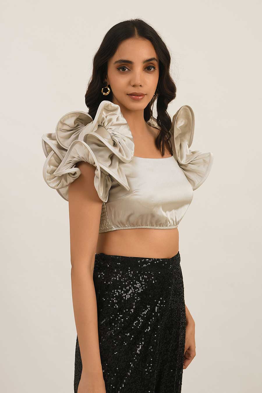 Grey Ruffle Sleeve Top