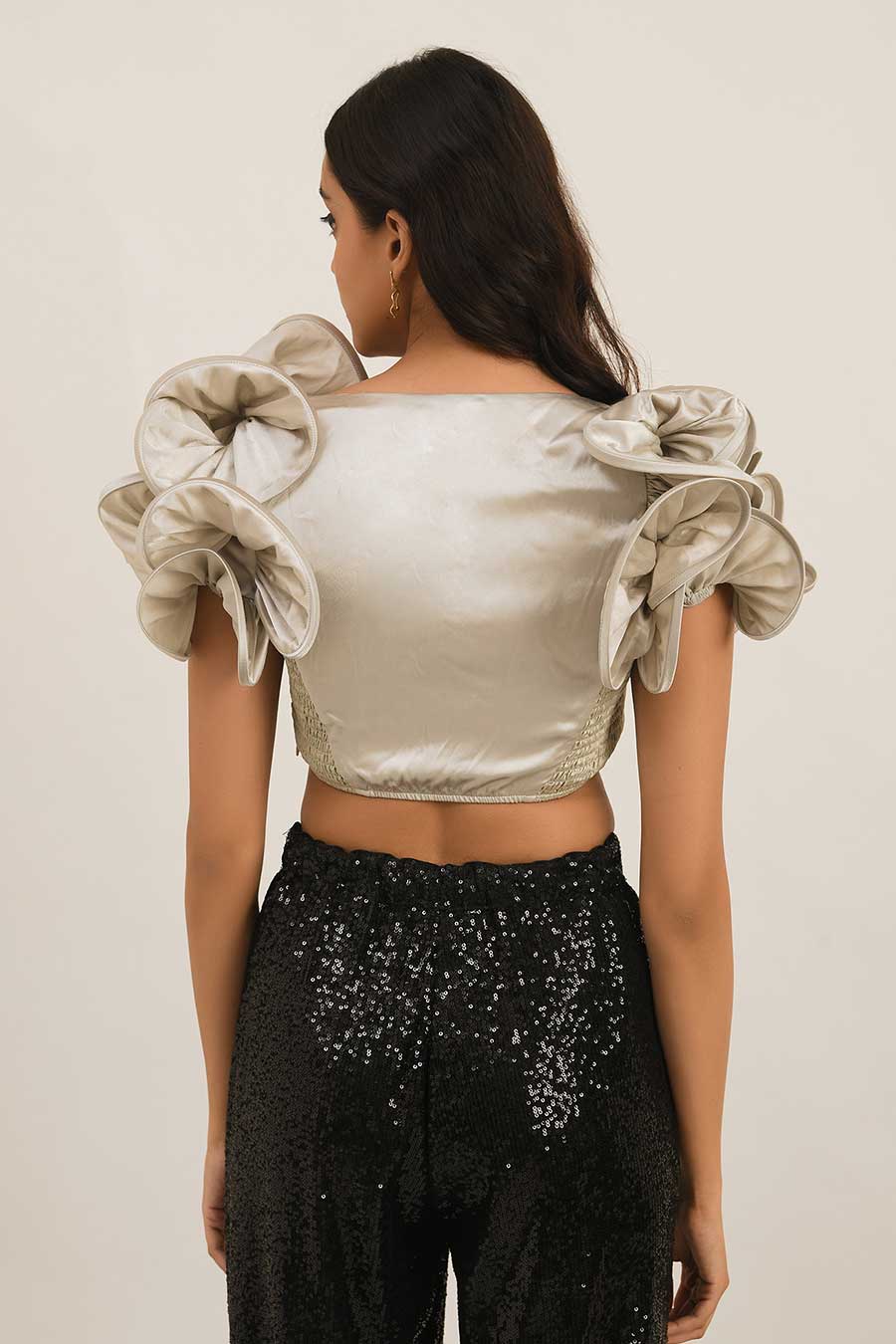 Grey Ruffle Sleeve Top