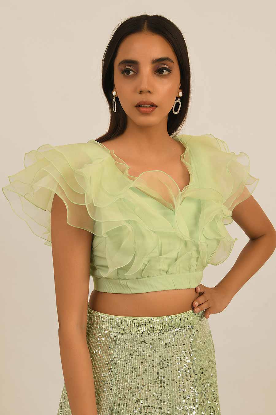Green Ruffle Top