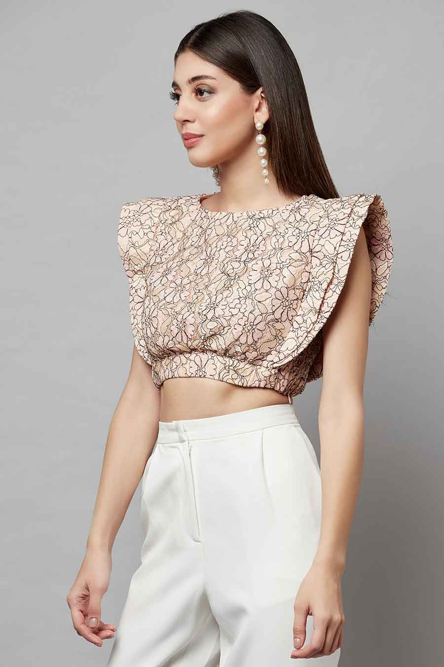 Beige Printed Top