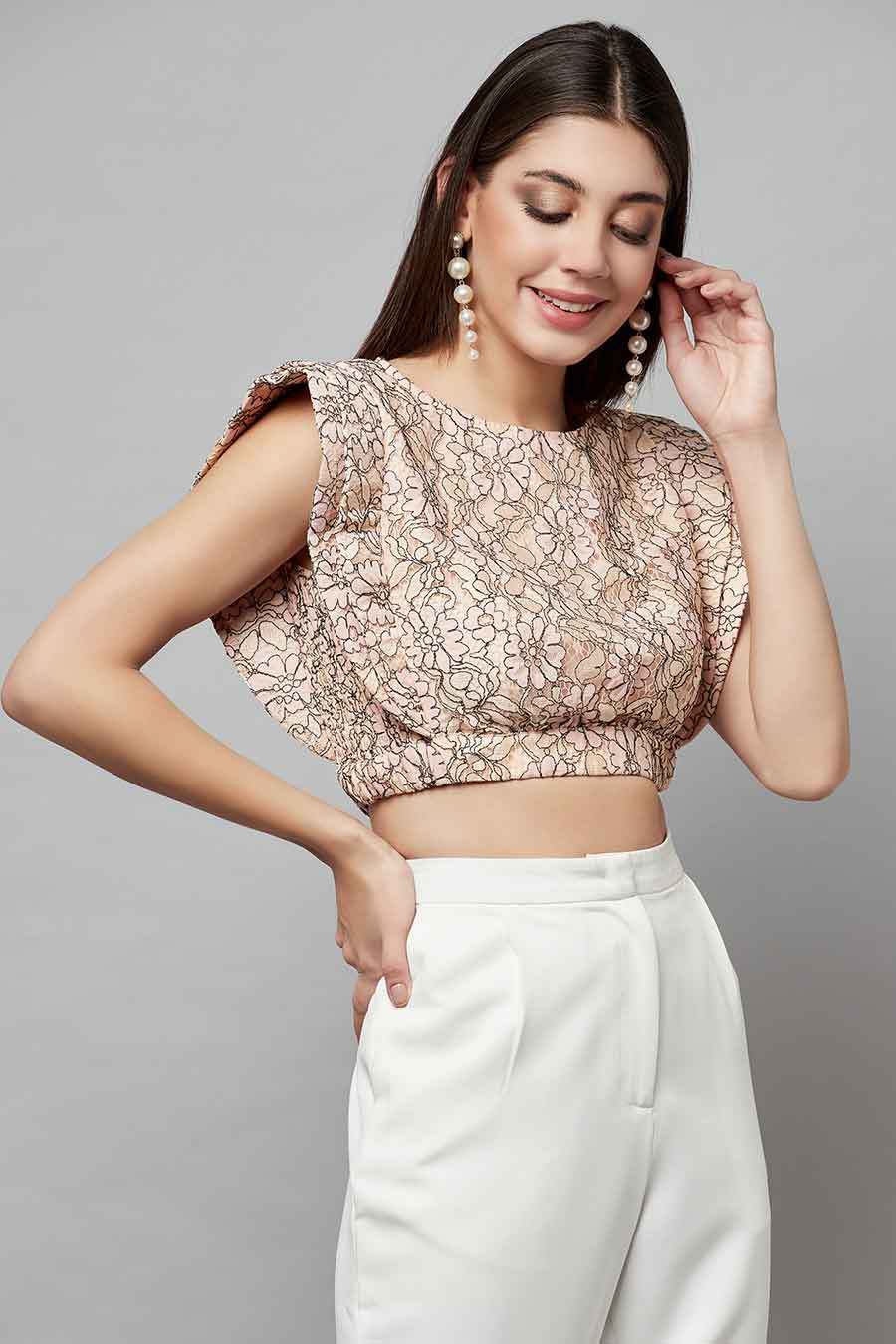 Beige Printed Top