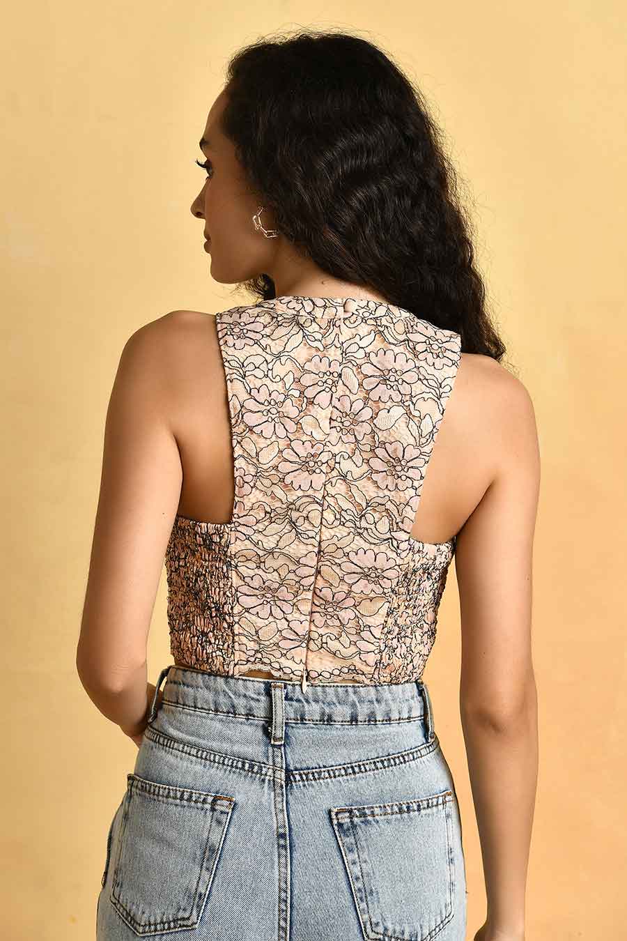 Beige Lace Crop Top