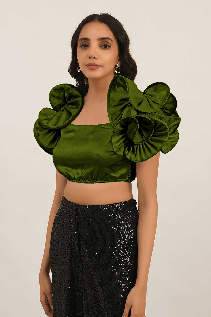 Green Ruffle Sleeve Top
