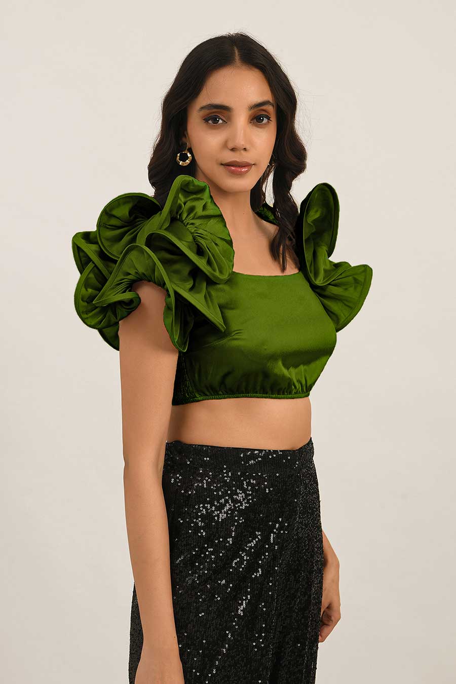Green Ruffle Sleeve Top
