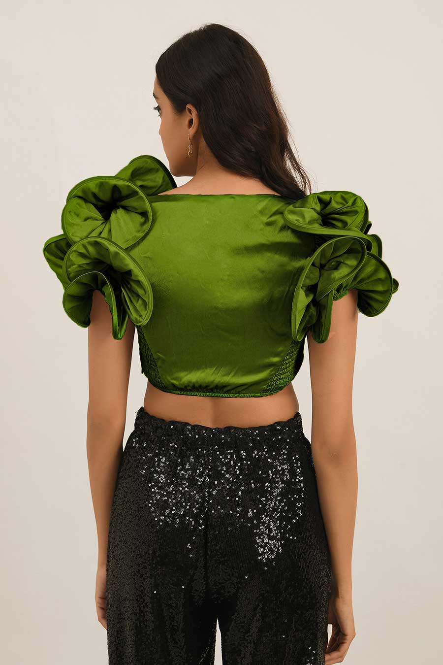 Green Ruffle Sleeve Top