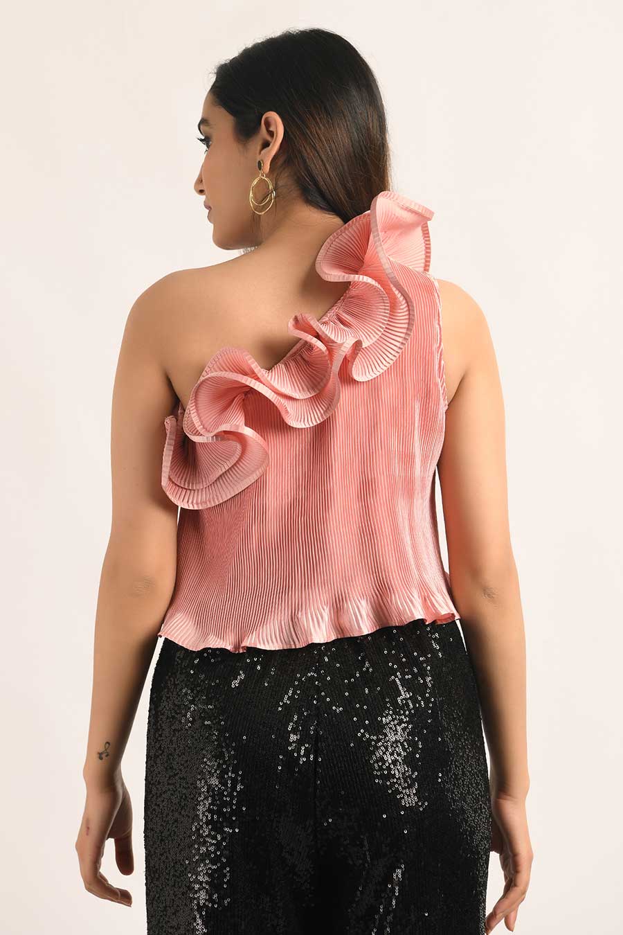 Pink Pleated Ruffle Top